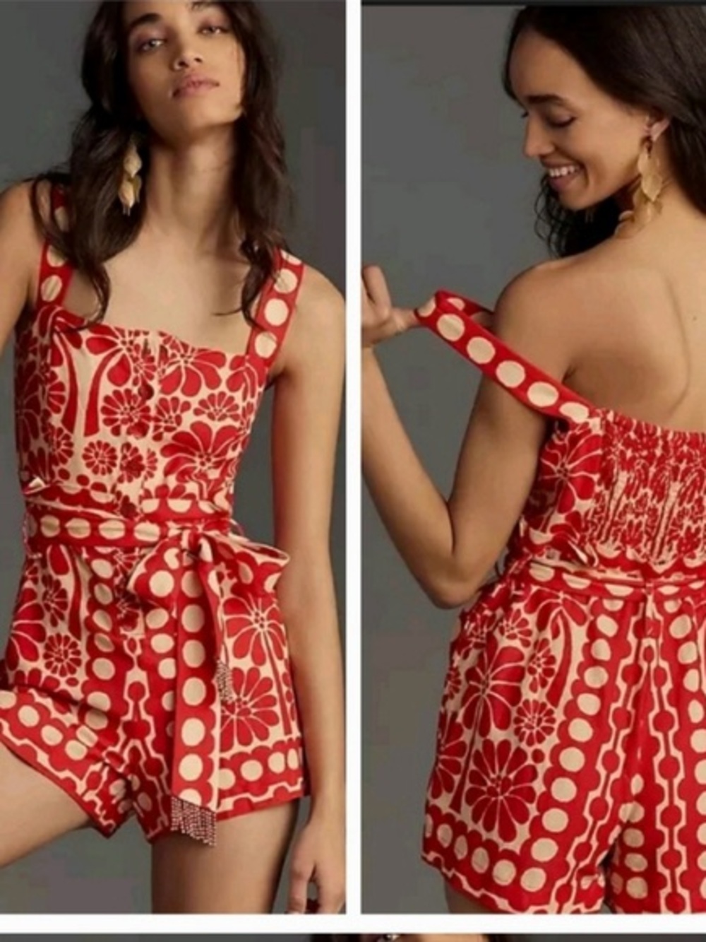 FARM Rio Red & Cream Floral Print Romper